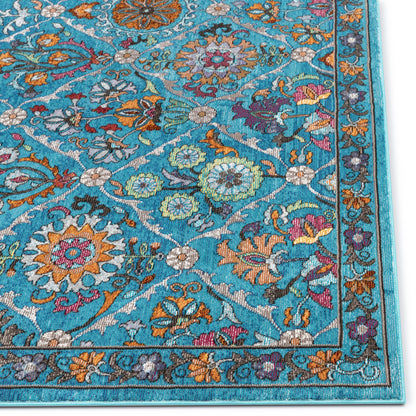 Sabra Bohemian Vintage Panel Floral Blue Rug BL-44