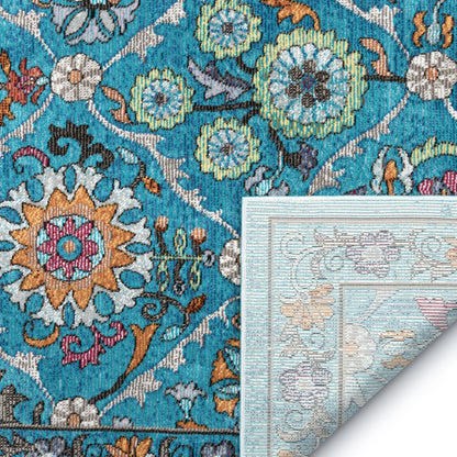 Sabra Bohemian Vintage Panel Floral Blue Rug BL-44