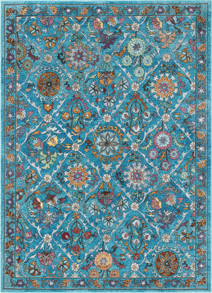 Sabra Bohemian Vintage Panel Floral Blue Rug BL-44