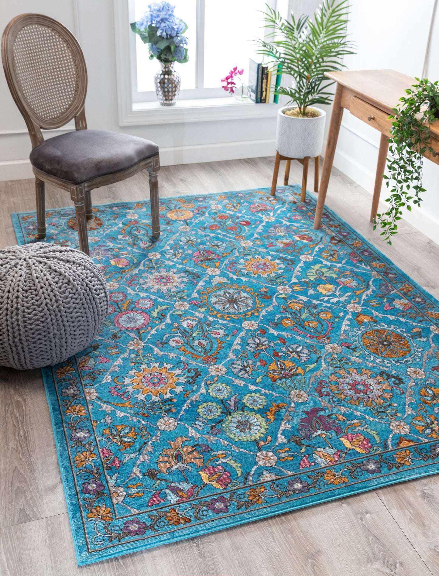 Sabra Bohemian Vintage Panel Floral Blue Rug BL-44