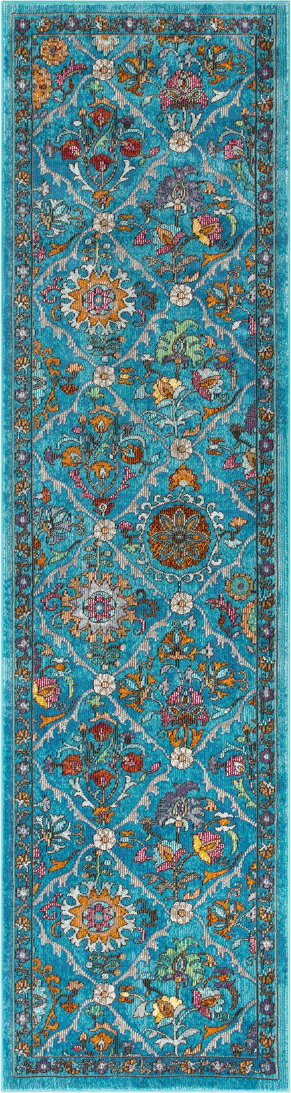 Sabra Bohemian Vintage Panel Floral Blue Rug BL-44