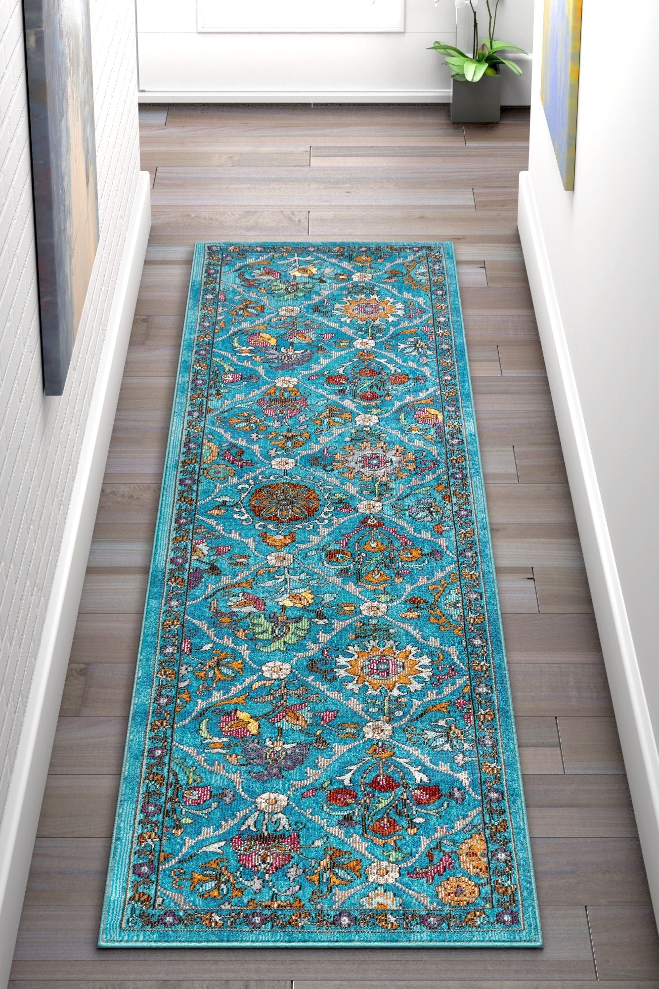 Sabra Bohemian Vintage Panel Floral Blue Rug BL-44
