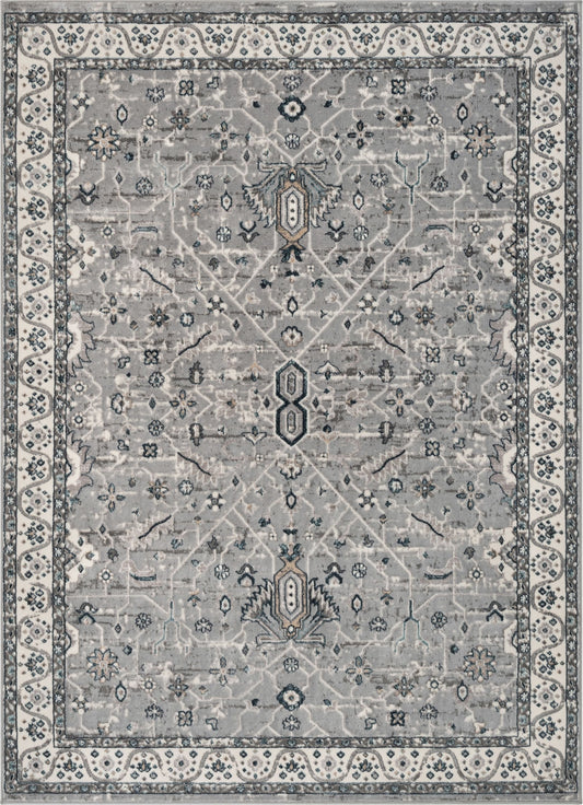 Amare Vintage Botanical Floral Border Grey Rug BLS-27