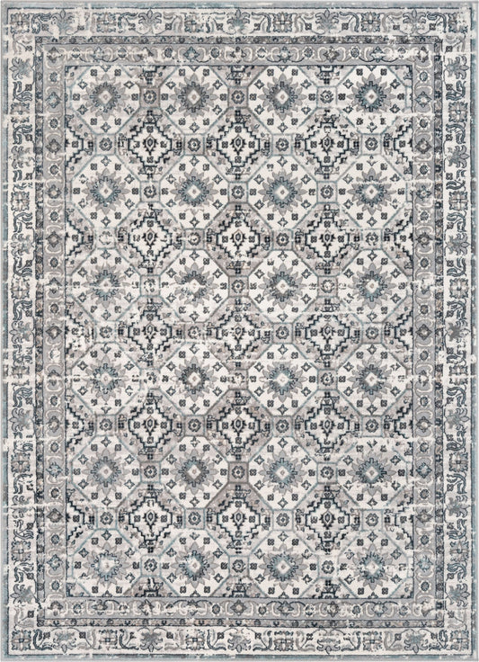 Vida Vintage Eclectic Geometric Floral Grey Rug BLS-37