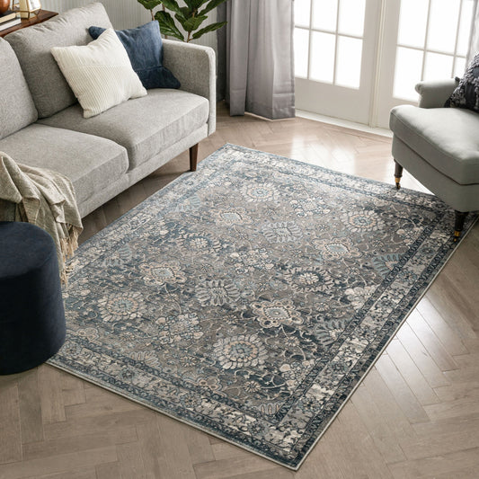 Lennan Vintage Oriental Floral Border Blue Rug BLS-44