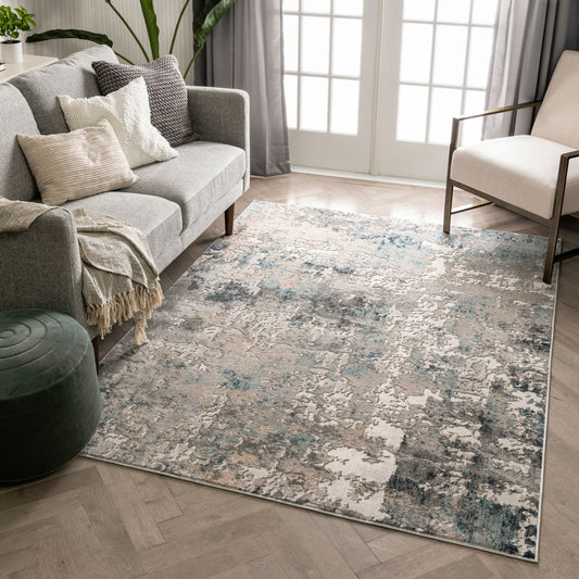 Meade Modern Abstract Distressed Grey Rug BLS-67