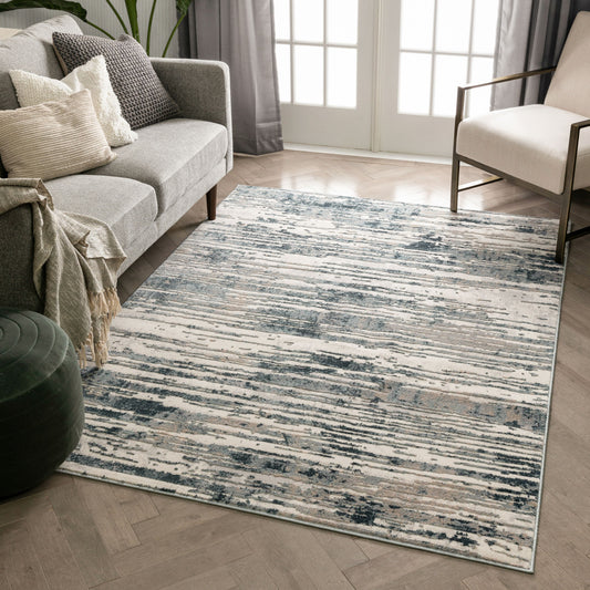Ronan Modern Abstract Distressed Blue Rug BLS-74