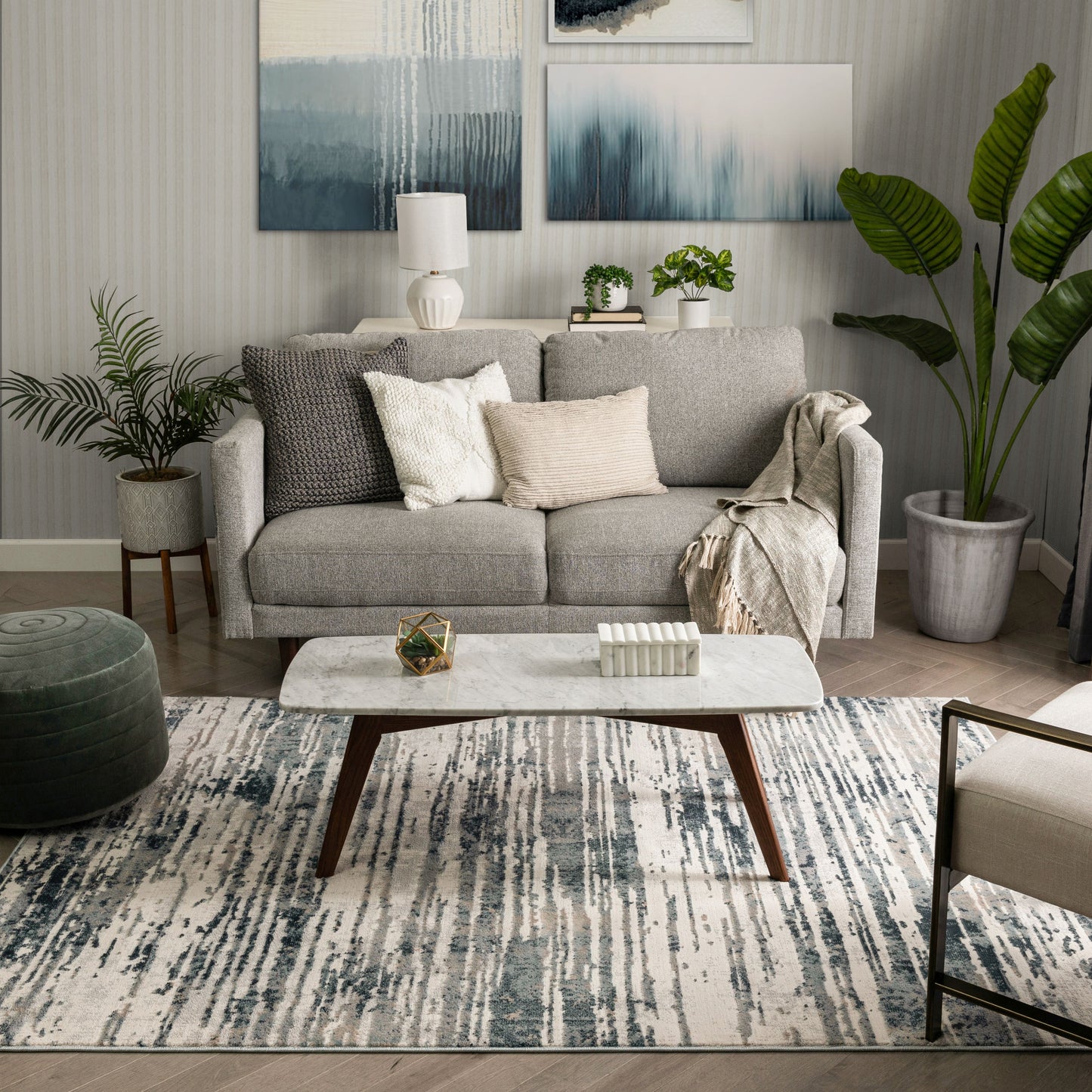Ronan Modern Abstract Distressed Blue Rug BLS-74