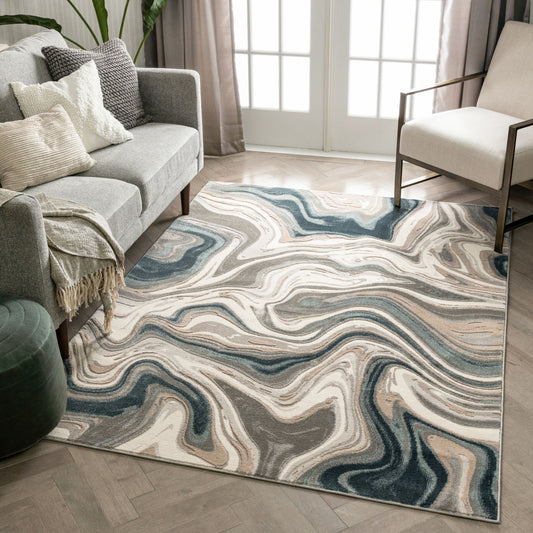 Fallon Modern Abstract Distressed Grey Rug BLS-87