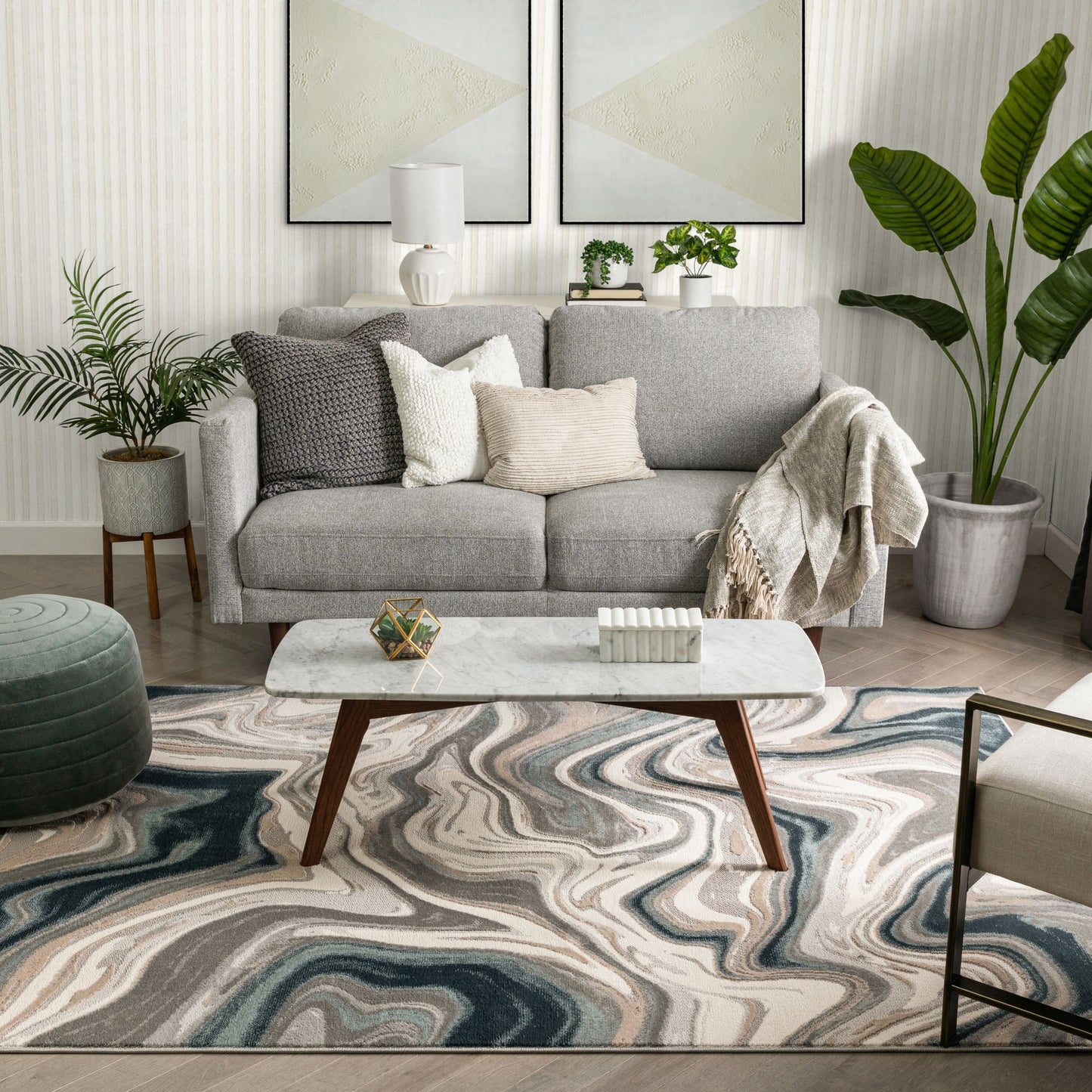Fallon Modern Abstract Distressed Grey Rug BLS-87
