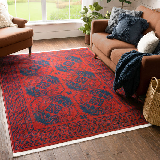 Donte Vintage Antique Tribal Geometric Pattern Crimson Rug BOK-70