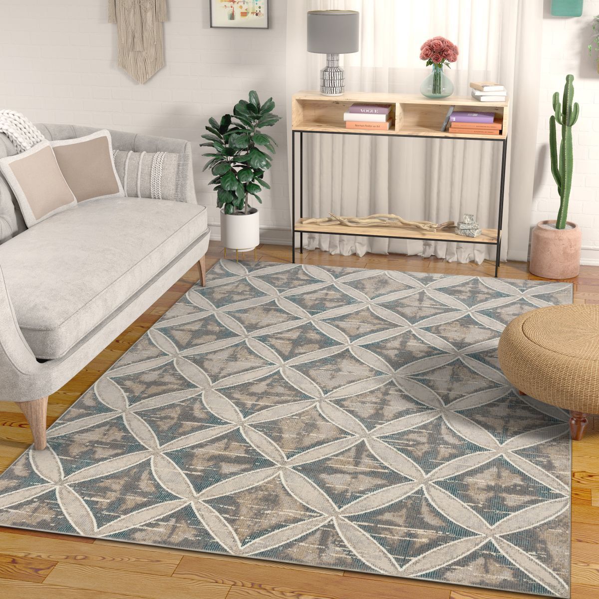 Sofia Beige Vintage Modern Trellis Rug CA-22