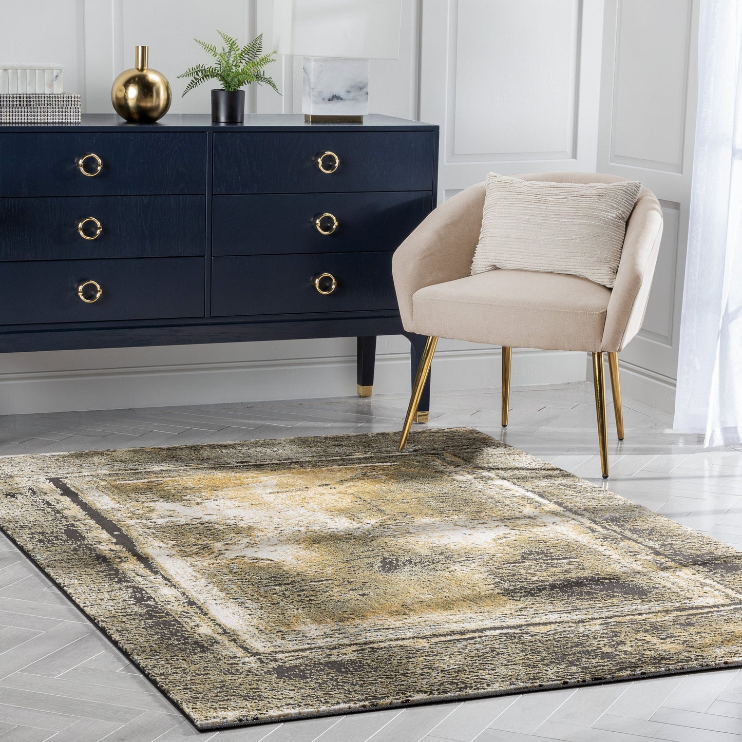 Zaynab Vintage Abstract Border Yellow Glam Rug CAI-101