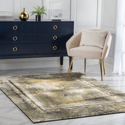 Zaynab Vintage Abstract Border Yellow Glam Rug CAI-101