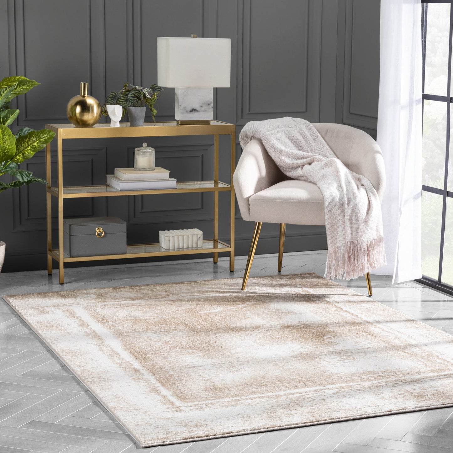Zaynab Vintage Abstract Border Ivory Glam Rug CAI-102