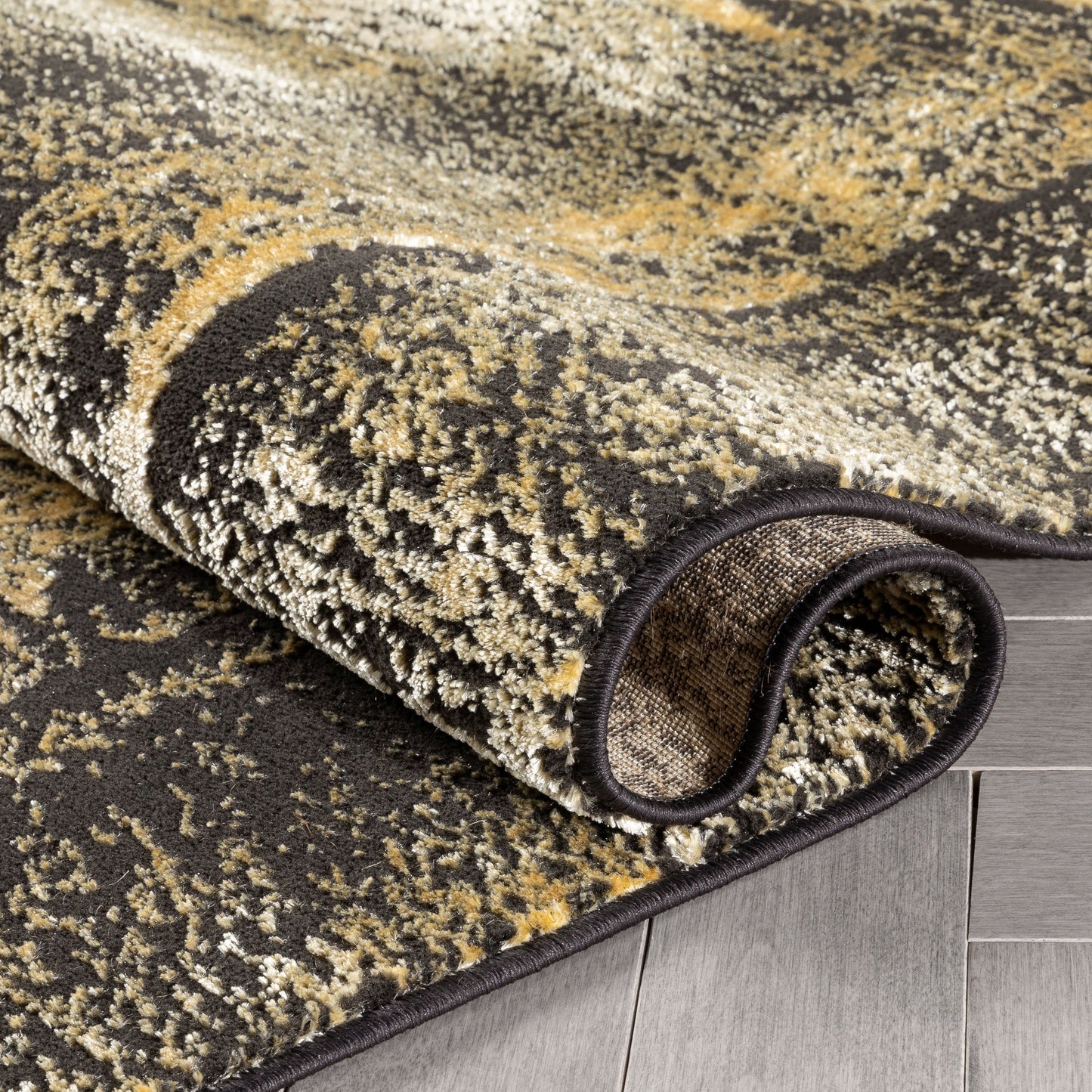 Zaynab Vintage Abstract Border Grey Yellow Glam Rug CAI-107