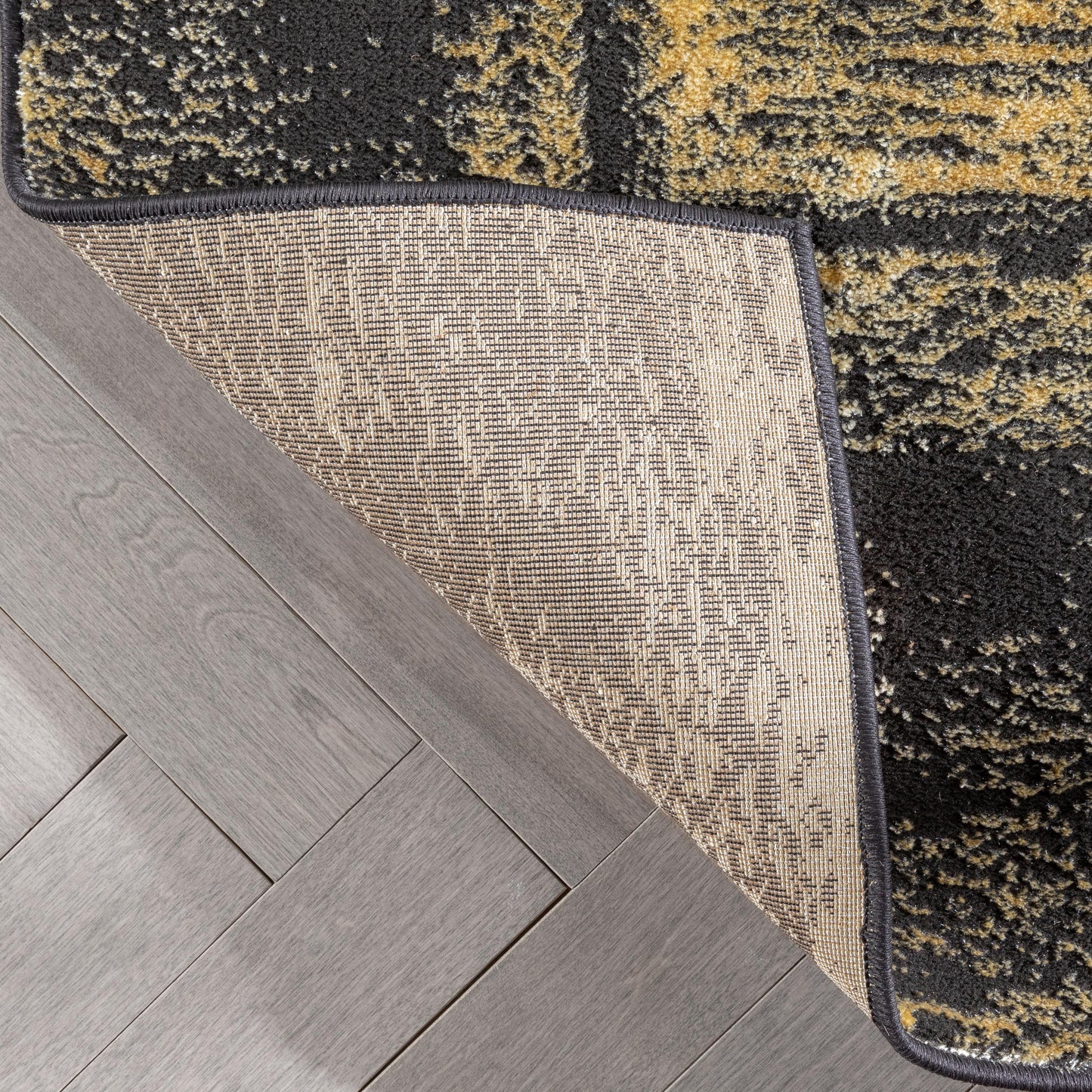 Zaynab Vintage Abstract Border Grey Yellow Glam Rug CAI-107