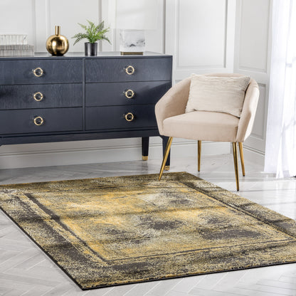Zaynab Vintage Abstract Border Grey Yellow Glam Rug CAI-107