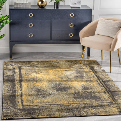 Zaynab Vintage Abstract Border Grey Yellow Glam Rug CAI-107