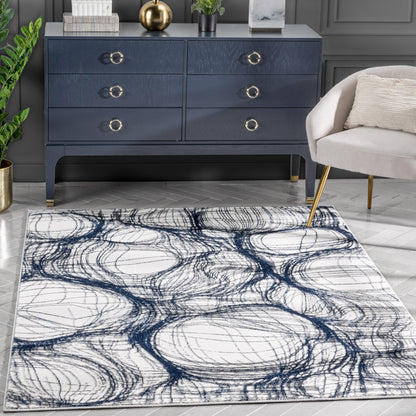 Sinead Vintage Modern Abstract Blue Glam Rug CAI-114