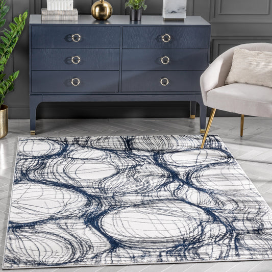 Sinead Vintage Modern Abstract Blue Glam Rug CAI-114