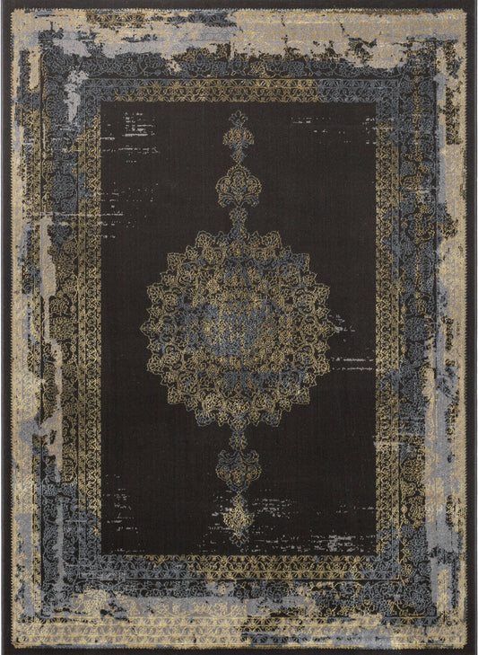 Gemma Vintage Medallion Oriental Dark Grey Glam Rug CAI-17