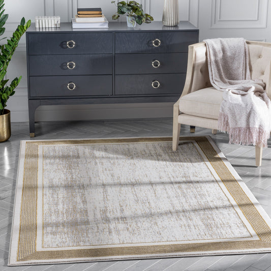 Filippa Vintage Border Pattern Yellow Glam Rug CAI-21