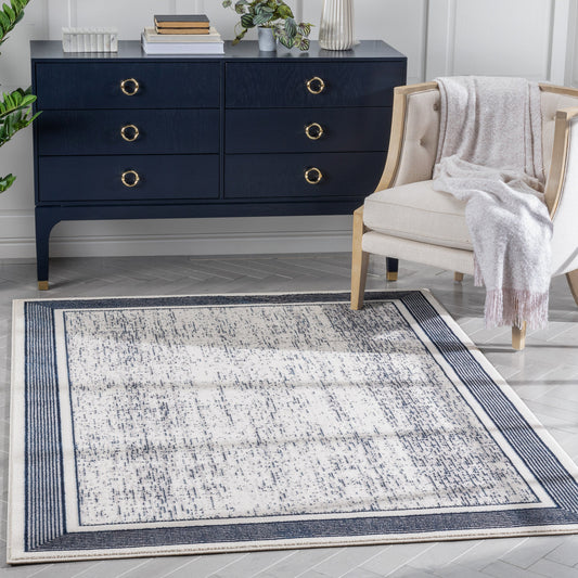 Filippa Vintage Border Pattern Blue Glam Rug CAI-24