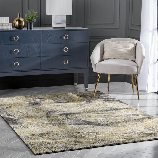 Gillian Modern Abstract Yellow Glam Rug CAI-31