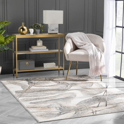 Gillian Vintage Modern Abstract Ivory Glam Rug CAI-32