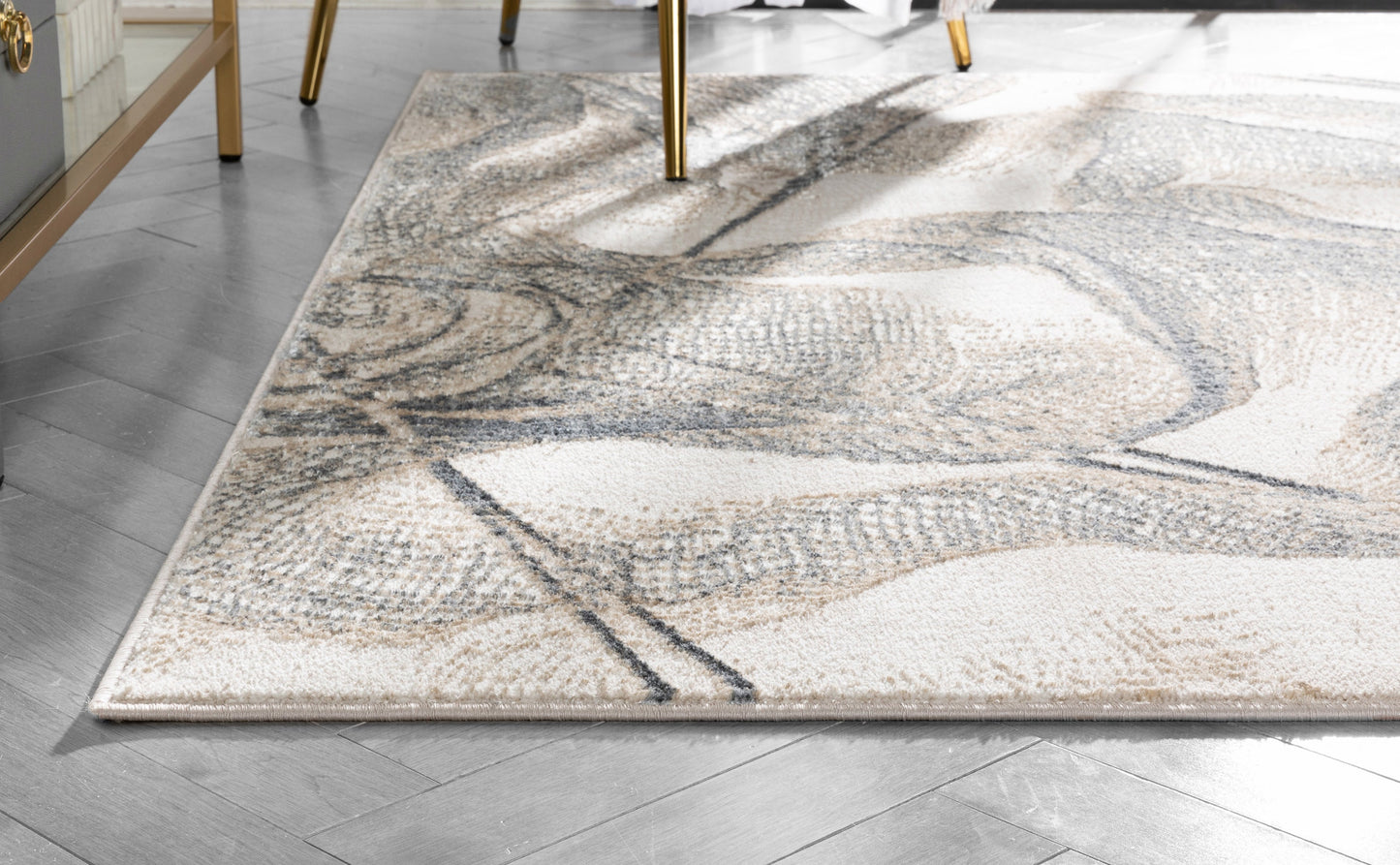 Gillian Vintage Modern Abstract Ivory Glam Rug CAI-32