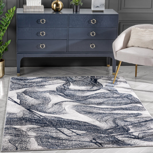 Gillian Vintage Modern Abstract Blue Glam Rug CAI-34