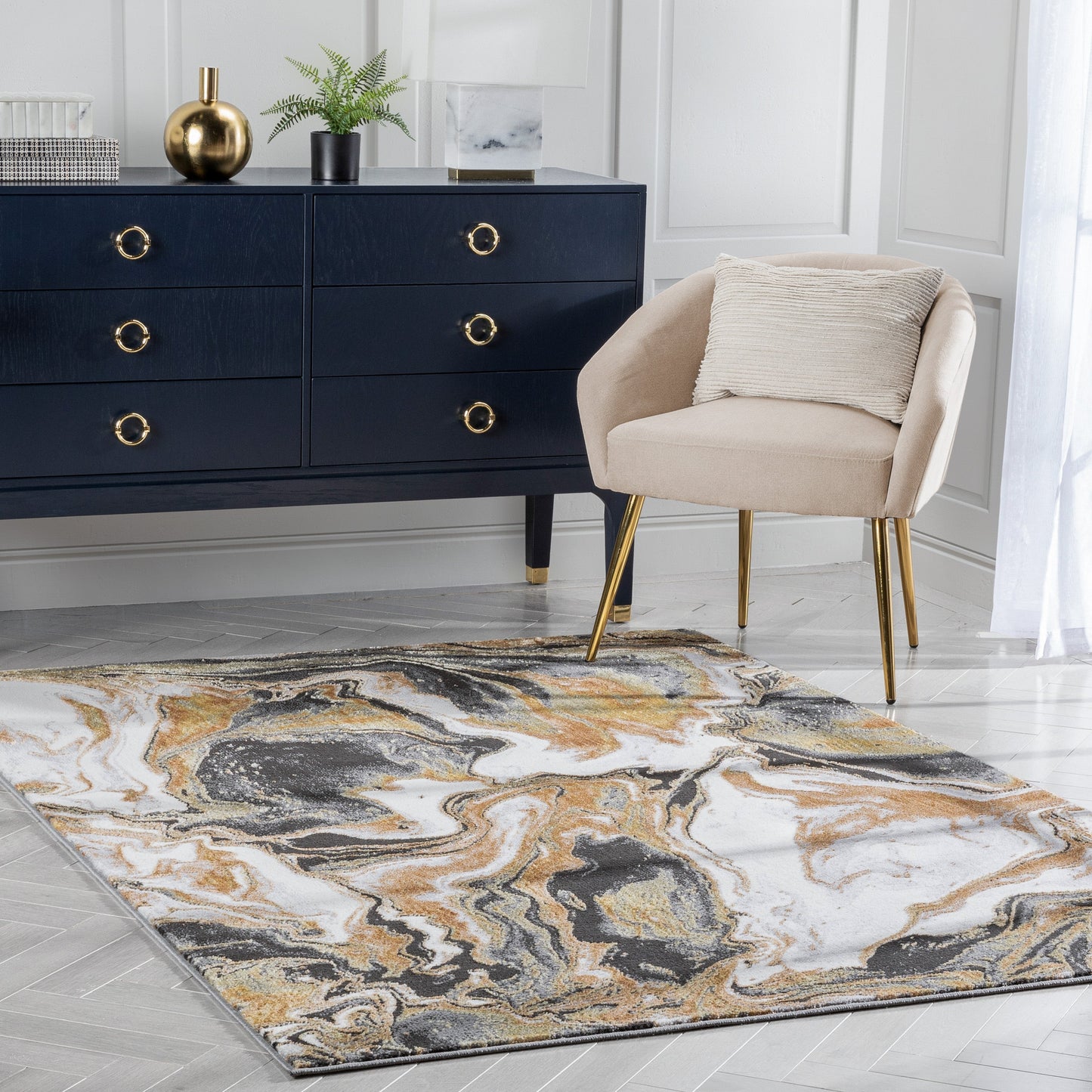 Fay Modern Abstract Yellow Glam Rug CAI-41