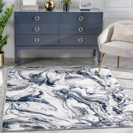 Fay Modern Abstract Blue Glam Rug CAI-44