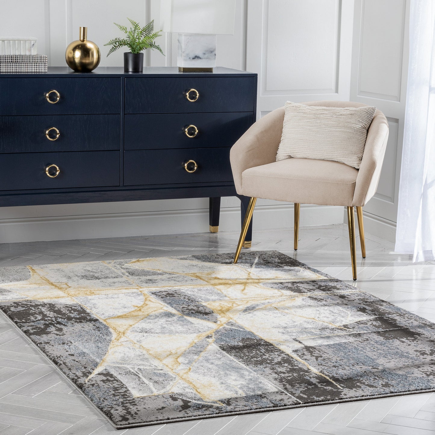 Allegra Modern Abstract Grey Glam Rug CAI-57