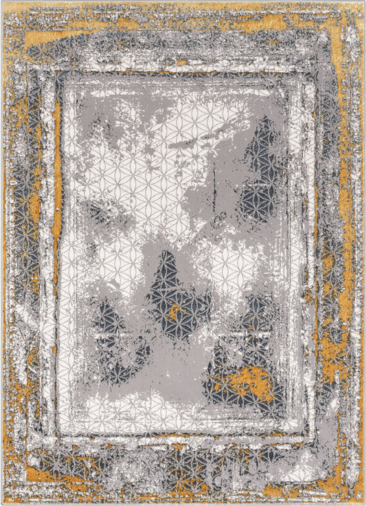 Isolde Vintage Abstract Border Yellow Glam Rug CAI-61
