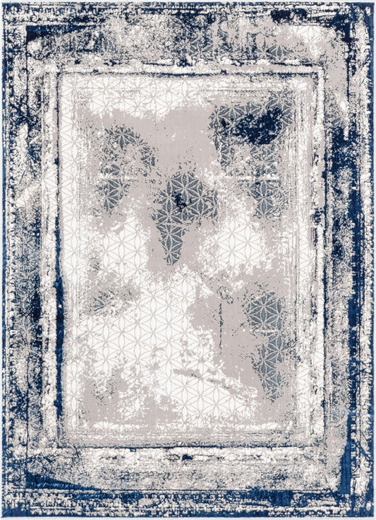 Isolde Vintage Abstract Border Blue Glam Rug CAI-64