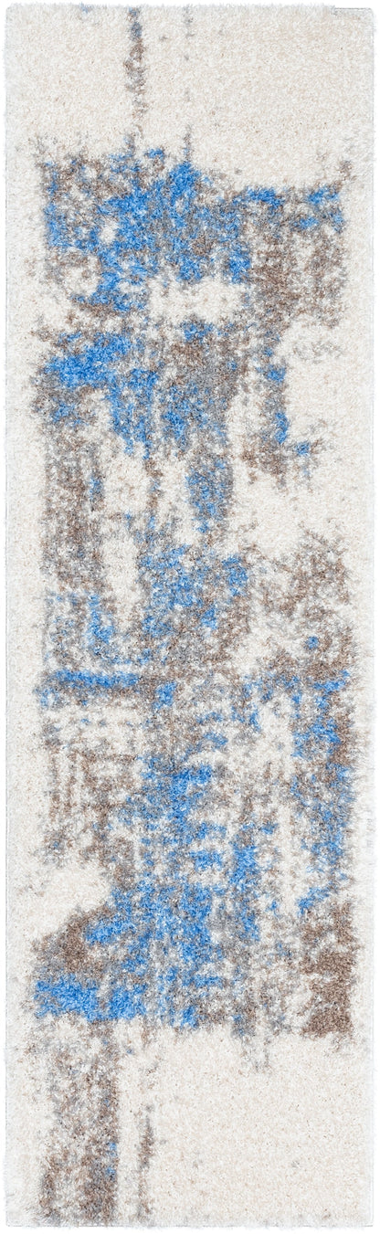 Sariah Modern Abstract Ivory Blue Shag Rug CAN-14