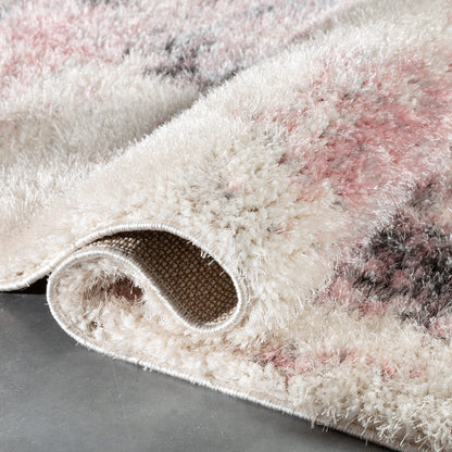 Sariah Modern Abstract Ivory Blush Shag Rug CAN-19