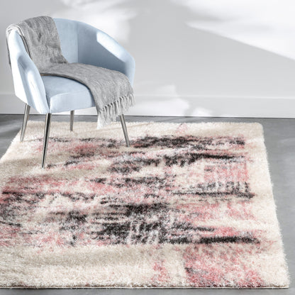 Sariah Modern Abstract Ivory Blush Shag Rug CAN-19