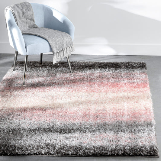 Kynlee Modern Abstract Blush Shag Rug CAN-29