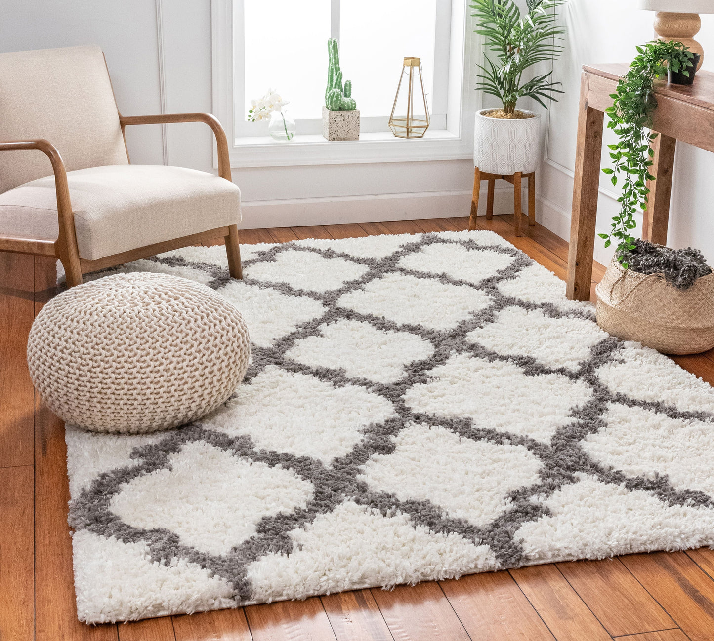 Capri Shag Trellis Lattice Ivory Rug CAS-62