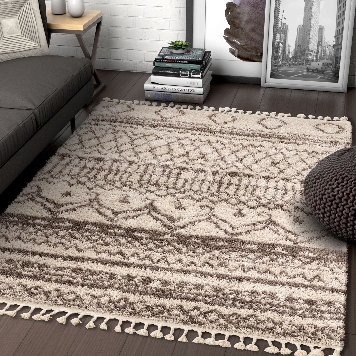 Lyle Natural Modern Tribal Moroccan Trellis Shag Rug CB-02