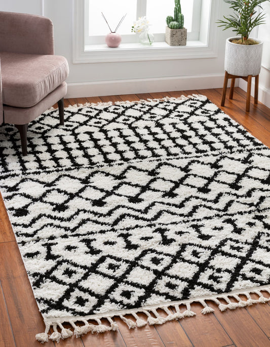 Besa Moroccan Tribal Shag White Rug CB-122
