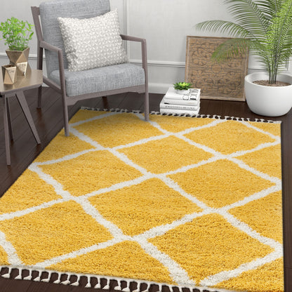 Celosia Moroccan Trellis Shag Yellow Rug CB-141