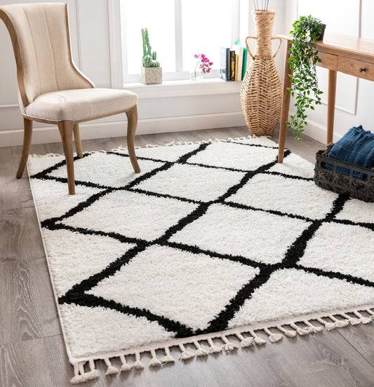 Celosia Moroccan Trellis Shag Black Rug CB-143