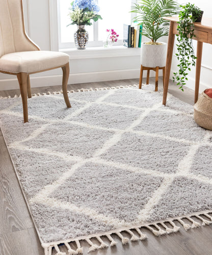 Celosia Moroccan Trellis Shag Grey Rug CB-147