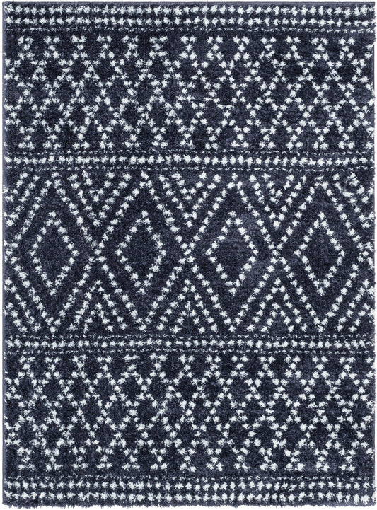 Evora Moroccan Diamond Pattern Blue Thick & Soft Shag Rug CE-14