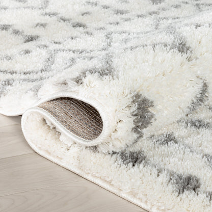 Coimbra Moroccan Diamond Pattern Ivory Thick & Soft Shag Rug CE-22