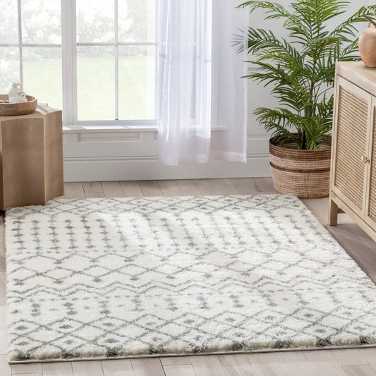 Coimbra Moroccan Diamond Pattern Ivory Thick & Soft Shag Rug CE-22